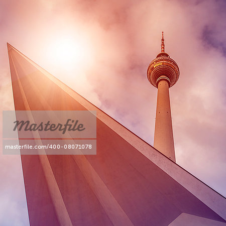 famous tv tower at Berlin city centre from below, Berlin, Germany