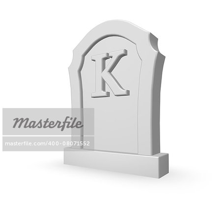 gravestone with uppercase letter k on white background - 3d illustration