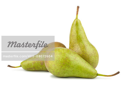 Three green pears isolated on white background