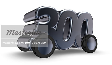 the number three hundred on wheels - 3d illustration