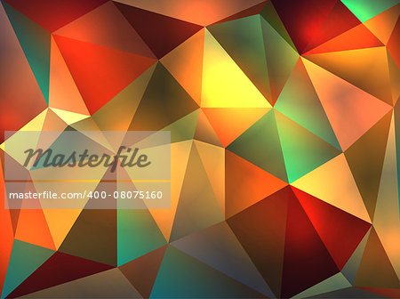 A colorful and warm abstract background of glowing triangles of reds, greens, oranges, peach, colors illustration. Vector EPS 10 available. EPS file contains transparencies.