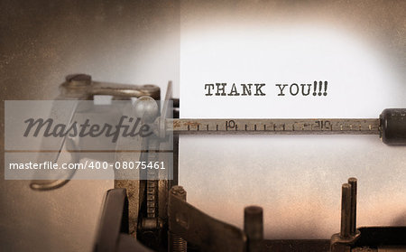 Vintage inscription made by old typewriter, thank you