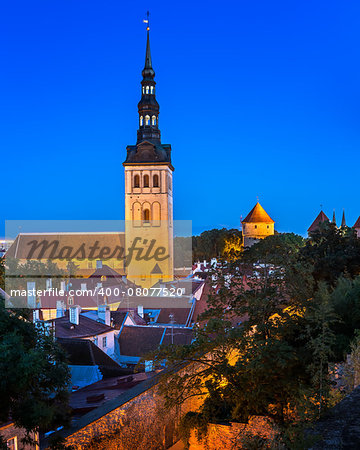 Talinn Old Town and Saint Nicholas (Niguliste) Church in the Evening, Tallinn, Estonia