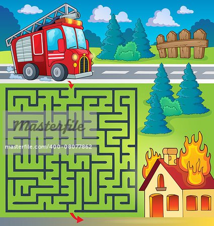 Maze 3 with fire truck theme - eps10 vector illustration.