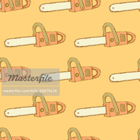 Sketch saw in vintage style, vector seamless pattern