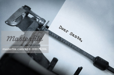 Vintage inscription made by old typewriter, Dear santa
