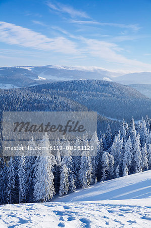 View from Belchen Mountain to Feldberg Mountain in winter, Black Forest, Baden-Wurttemberg, Germany, Europe