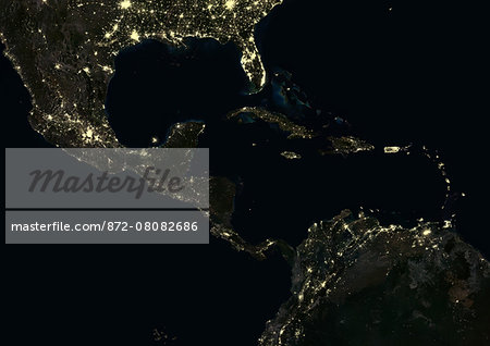 Caribbean at night in 2012. This satellite image shows urban and industrial lights. Caribbean at night in 2012. This satellite image shows urban and industrial lights.