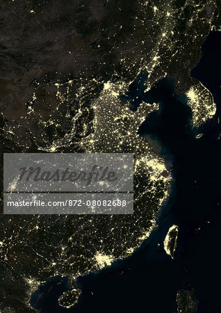 East China at night in 2012. This satellite image shows urban and industrial lights. East China at night in 2012. This satellite image shows urban and industrial lights.