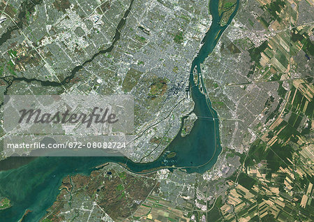 Colour satellite image of Montreal, Quebec, Canada. Image taken on November 11, 2014 with Landsat 8 data.