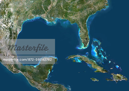 Colour satellite image of the Gulf of Mexico.