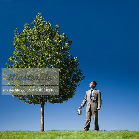 businessman watering a tree