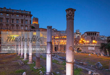 Trajan's Market (UNESCO World Heritage Site) in Trajan's Forum at dusk, Rome, Lazio, Italy