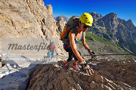 Mountain Climbing the climb up to Paterno, Sexten Dolomites, Alta Pusteria, South Tyrol, Italy, MR