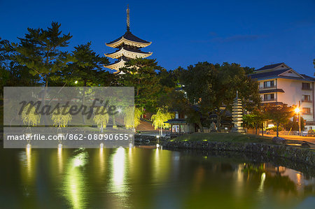 Pagoda at Kofuku-ji Temple (UNESCO World Heritage Site) at dusk, Nara, Kansai, Japan