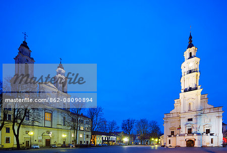 Europe, Baltic states, Lithuania, Kaunas, Church of St. Francis Xavier and Town Hall of Kaunas