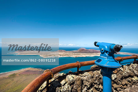 View from Mirador del Rio towards La Graciosa Island, architect Cesar Manrique, Lanzarote, Canary Islands, Spain