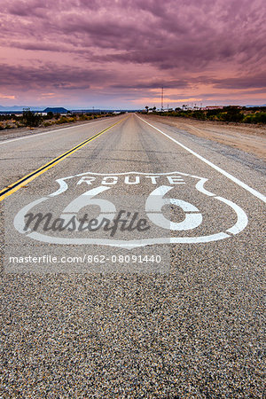 U.S. Route 66 horizontal road sign, Amboy, California, USA