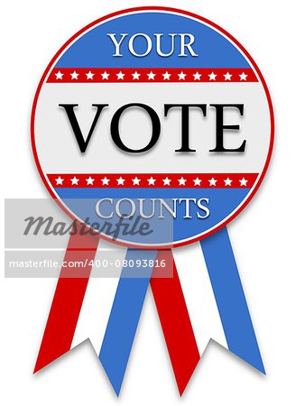 Illustrated red white and blue voting badge