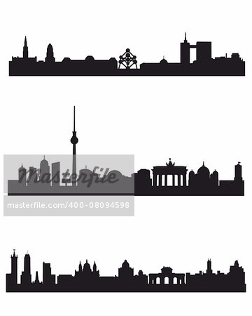 Vector illustration of a three capitals silhouettes