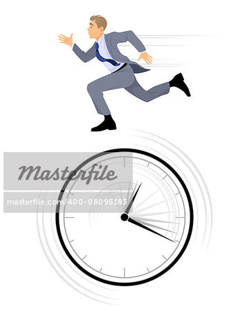 Vector illustration of a businessman rushing on white