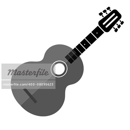 Silhoiette of Guitar Isolated on White Background.