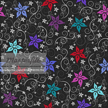 Illustration of seamless pattern from colorful flowers on grey background