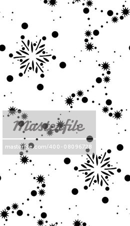 Repeating pattern background of black snowflakes and stars
