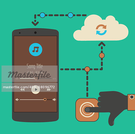 Flat design modern concept of mobile media player with cloud technology touch synchronization