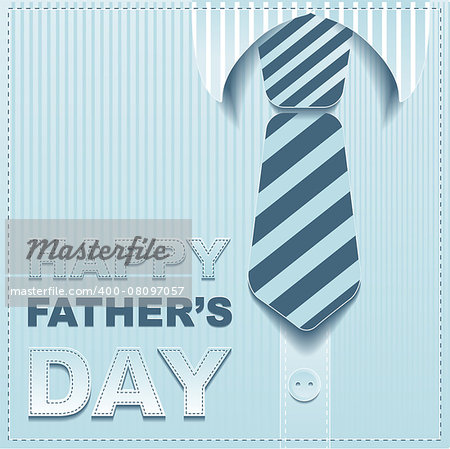 Striped tie on a background of the shirt. Template greeting card for Fathers Day. Illustration in vector format
