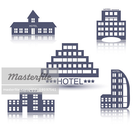 Hotel buildings flat design web icons set. Vector illustration