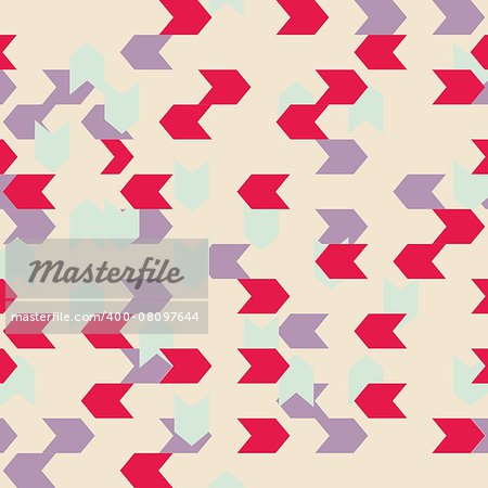 Chevron seamless colorful vector pattern or tile background with zig zag red, mint green and violet stripes.