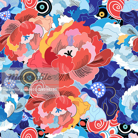 beautiful colorful flowers peonies seamless floral pattern
