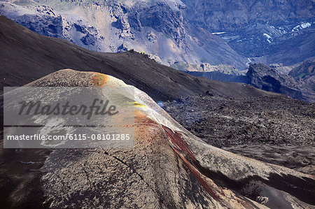 Vatnajökull glacier, rock formation with crater, Landmannalaugar, Iceland Vatnajökull glacier, rock formation with crater, Landmannalaugar, Iceland