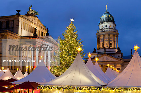 The Gendarmenmarkt Christmas Market, Theatre, and French Cathedral, Berlin, Germany, Europe