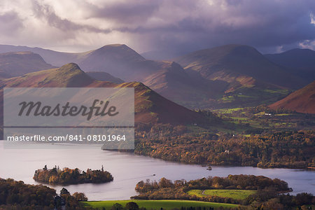 Moody skies above Derwent Water and the Newlands Valley in autumn, Lake District National Park, Cumbria, England, United Kingdom, Europe