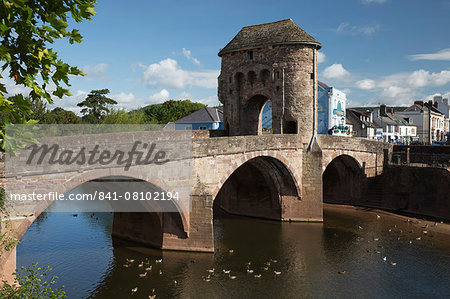 Monnow Bridge and Gate over the River Monnow, Monmouth, Monmouthshire, Wales, United Kingdom, Europe
