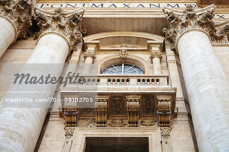 Close-up of columns of St Peter's Basilica, (Papal Basilica) Vatican City, St Peter's Square, Rome, Italy