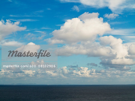 Clouds against Blue Sky over Blue Sea, Majorca, Balearic Islands, Spain