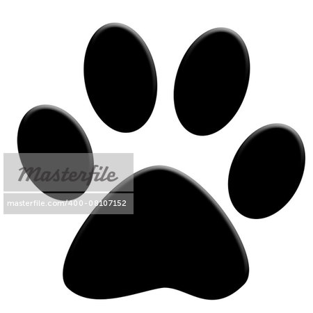 A black paw print on a white background.