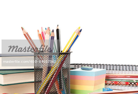 Education concept. Close up of School supplies