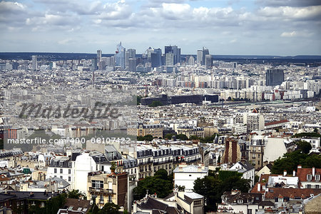 Landscape view of "La Defense", Paris. Cloudy gray sky.