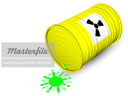 Radioactive barrel with radioactive waste isolated on white background.