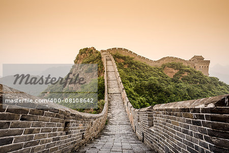 Great Wall of China at the Jinshanling Section on a hazy day.