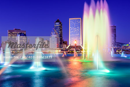 Jacksonville, Florida, USA skyline at the fountain.