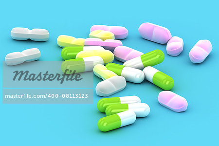 An Illustration of a Group of Pills on a blue background