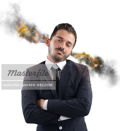 Businessman stressed out with ears in smoke