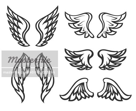 Set of wings tattoo. Eps8 vector illustration. Isolated on white background
