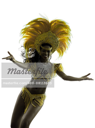 one african woman samba dancer dancing silhouette on white background