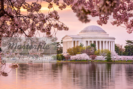 Washington, DC at the Tidal Basin and Jefferson Memorial during spring.